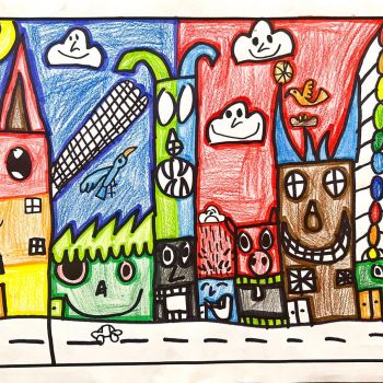 Hayden Shawcross St Joseph's Rochester Year 4      Rizzi City     Coloured Pencil, Marker, Wax Crayon