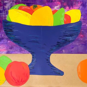 Halle Armfield St Mary's Echuca Year 5      Still Life - Fruit Bowl     Acrylic, Chalk Pastel, Collage