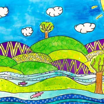 Zoe Herbig St Augustine's Wodonga Year 5      Patterned Home     Fine Liner, Paper, Watercolour, Paint Pens
