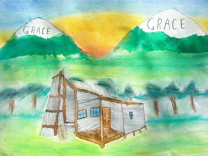 Declan Faithfull Sacred Heart Corryong Year 6      Faithfull's Hut     Chalk Pastel, Greylead, Watercolour