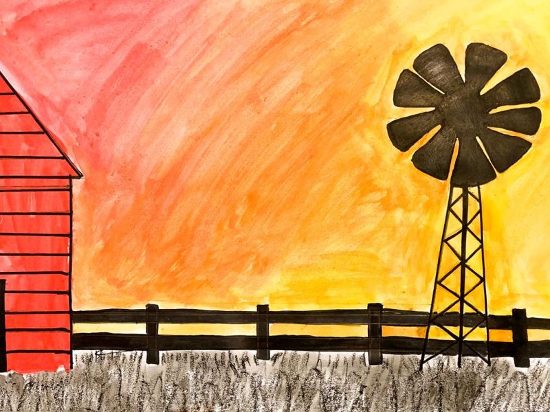 Forest Jackson Leahy St Francis Of The Fields Strathfieldsaye Year 6      The Farm at Sunset     Watercolour