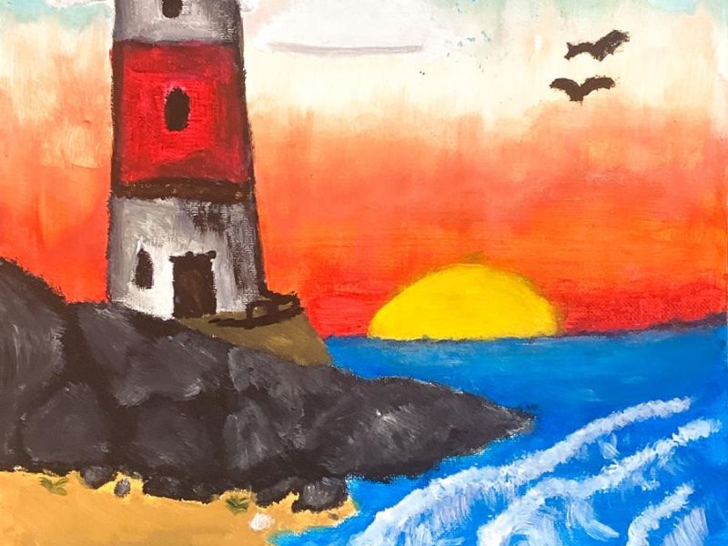 Lionel Animay St Anne's College Kialla Year 7      The Lighthouse     Acrylic, Canvas Board      I am inspired by the beautiful things around us. My painting is inspired by the beautiful things inside our world. In my art, I enjoy capturing the beauty of 