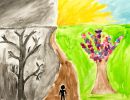 Francesca Bray St Joseph's Kerang Year 6      Your Life, Your Choice     Greylead, Marker, Paper, Watercolour      My artwork is a painting of the choices you have in life. I believe my piece meets the theme because in life you have a choice. You can eith