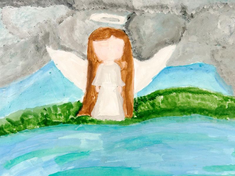 Imogen Collier St Joseph's Kerang Year 6      The Graceful Angel     Greylead, Paper, Watercolour      My artwork is a painting of an angel watching over people and making sure they are being nice and respectful. My piece meets the theme because the angel