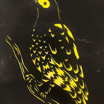 Matilda Aggenbach Galen Catholic College Wangaratta Year 11      Totem Project     Paper, Soft Pastel      The following piece is a stencil piece, of the outline of the bird “The Regent Honeyeater”. The concept was originally Inspired by the Indigenous ar