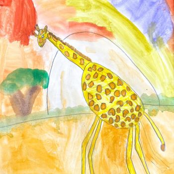 Amaira Patel St Monica's Kangaroo Flat Year 2      Giraffe in the Sunset     Texta, Watercolour