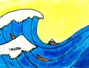 Emaline Murphy St Joseph's Kerang Year 3      Hokusai Inspired Artwork - The Great Wave     Greylead, Marker, Paint
